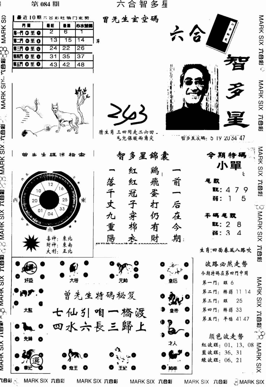六合彩084期另六合智多星(早图)(黑白)