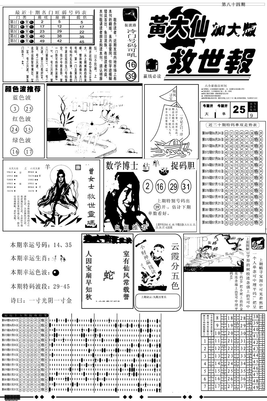 六合彩084期另版大救世A(黑白)