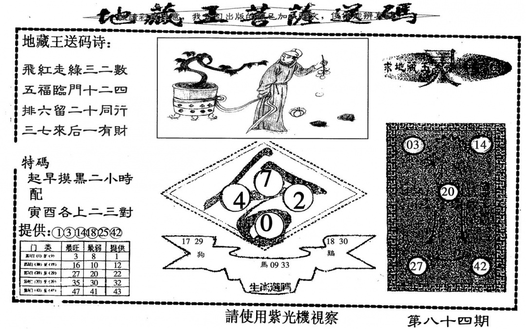 六合彩084期地藏王送码(黑白)