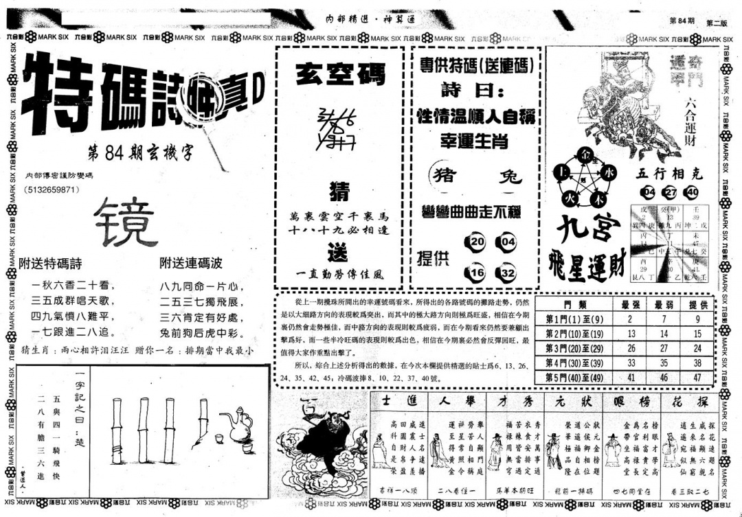 六合彩084期另版内部精选B(黑白)