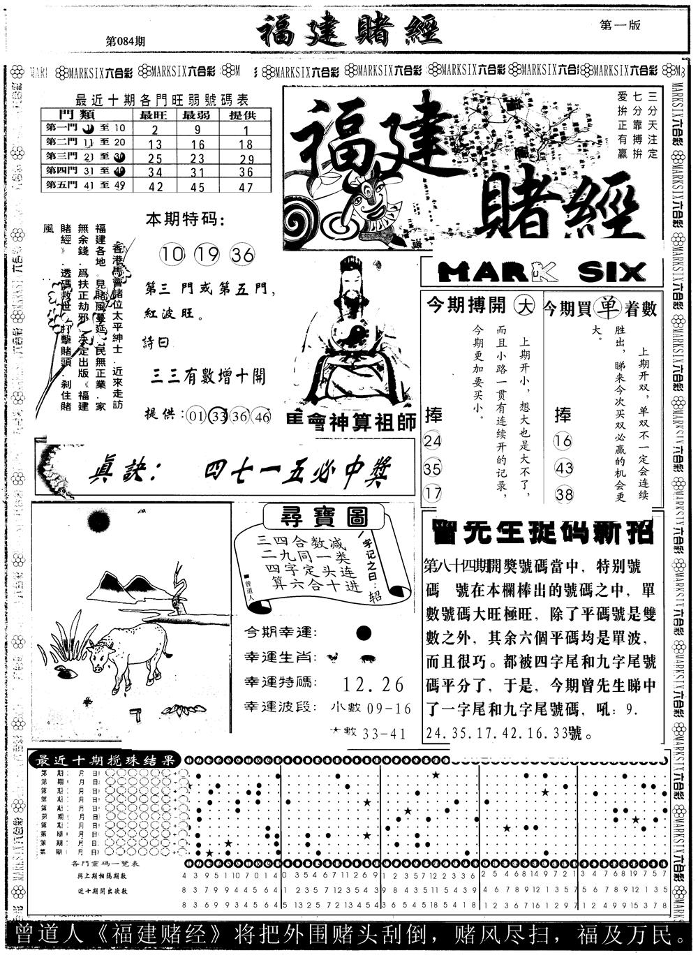 六合彩084期另版福建赌经A(黑白)