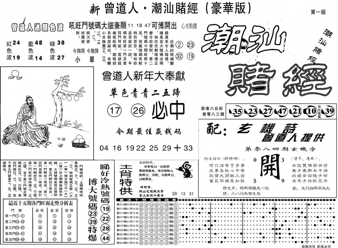 六合彩084期另潮汕赌经濠华版A(黑白)