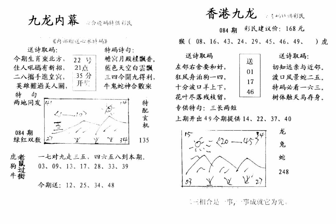六合彩084期九龙内幕-开奖报(早图)(黑白)