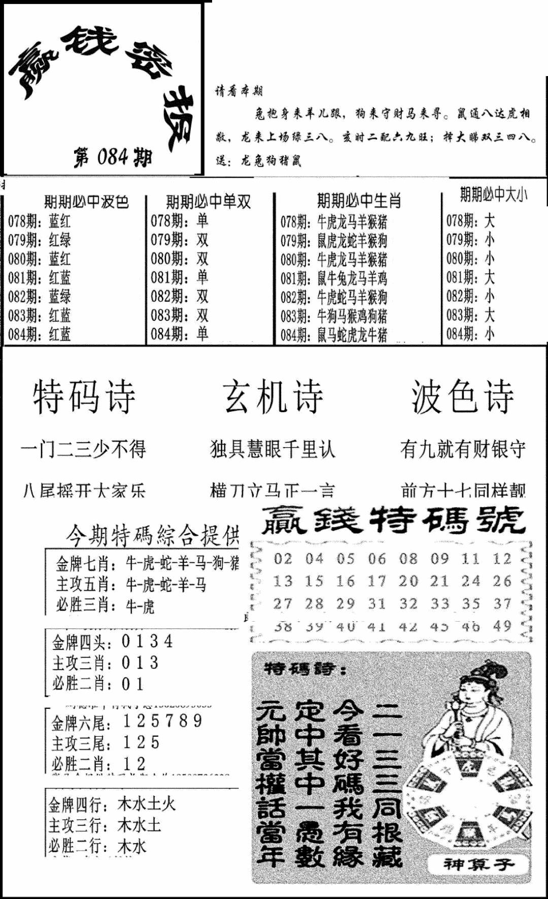 六合彩084期赢钱密报(新图)(黑白)
