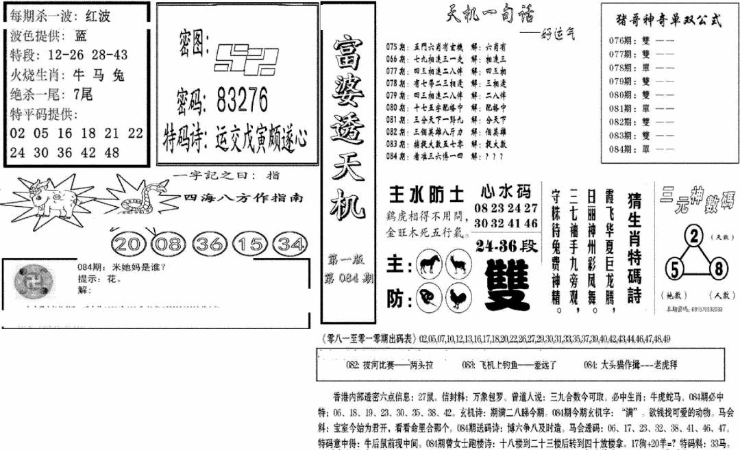 六合彩084期富婆透天机A(新图)(黑白)