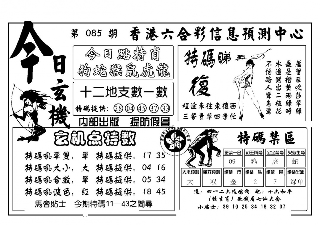 六合彩085期今日玄机(新图)(黑白)