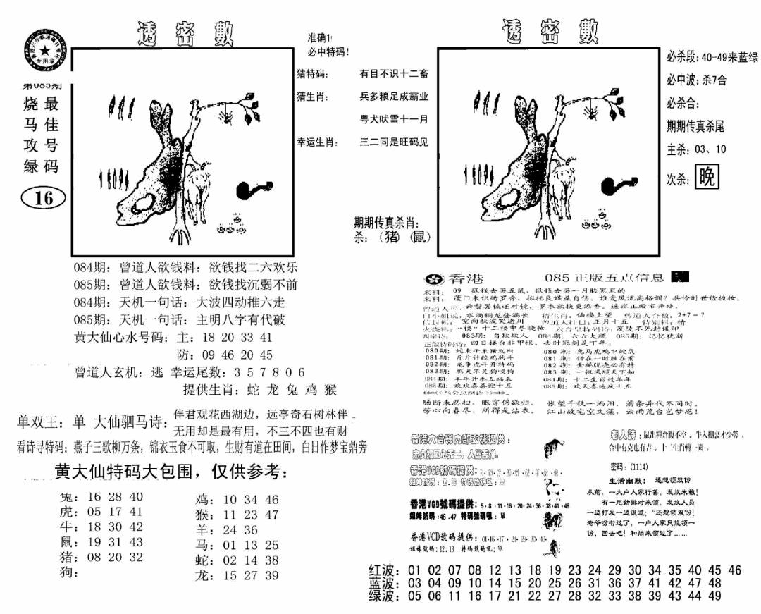 六合彩085期诸葛透密数(新图)(黑白)