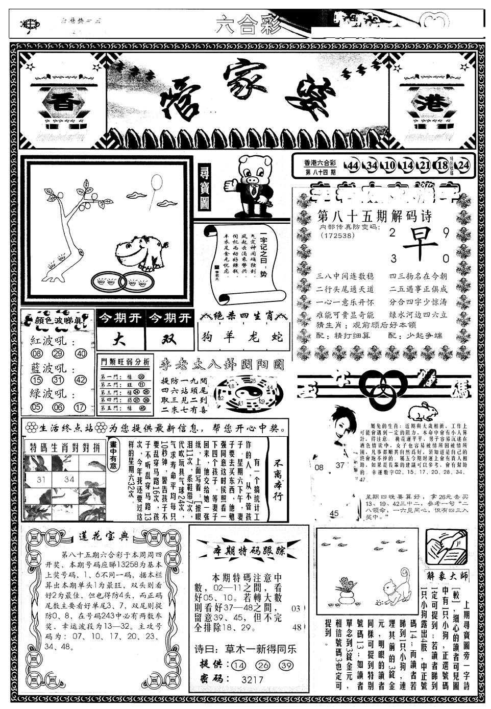 六合彩085期另管家婆A(黑白)