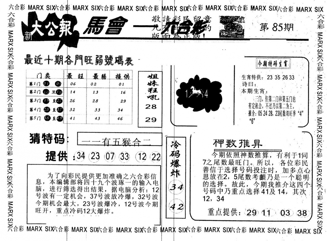 六合彩085期另版大公报(黑白)