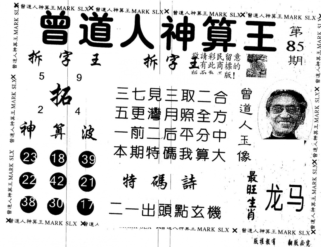 六合彩085期另版曾道人神算王(黑白)