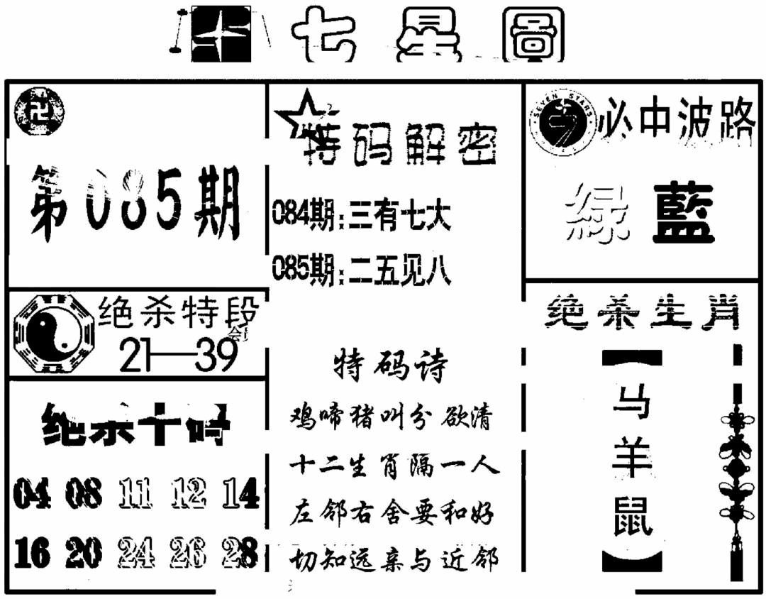 六合彩085期七星图(黑白)
