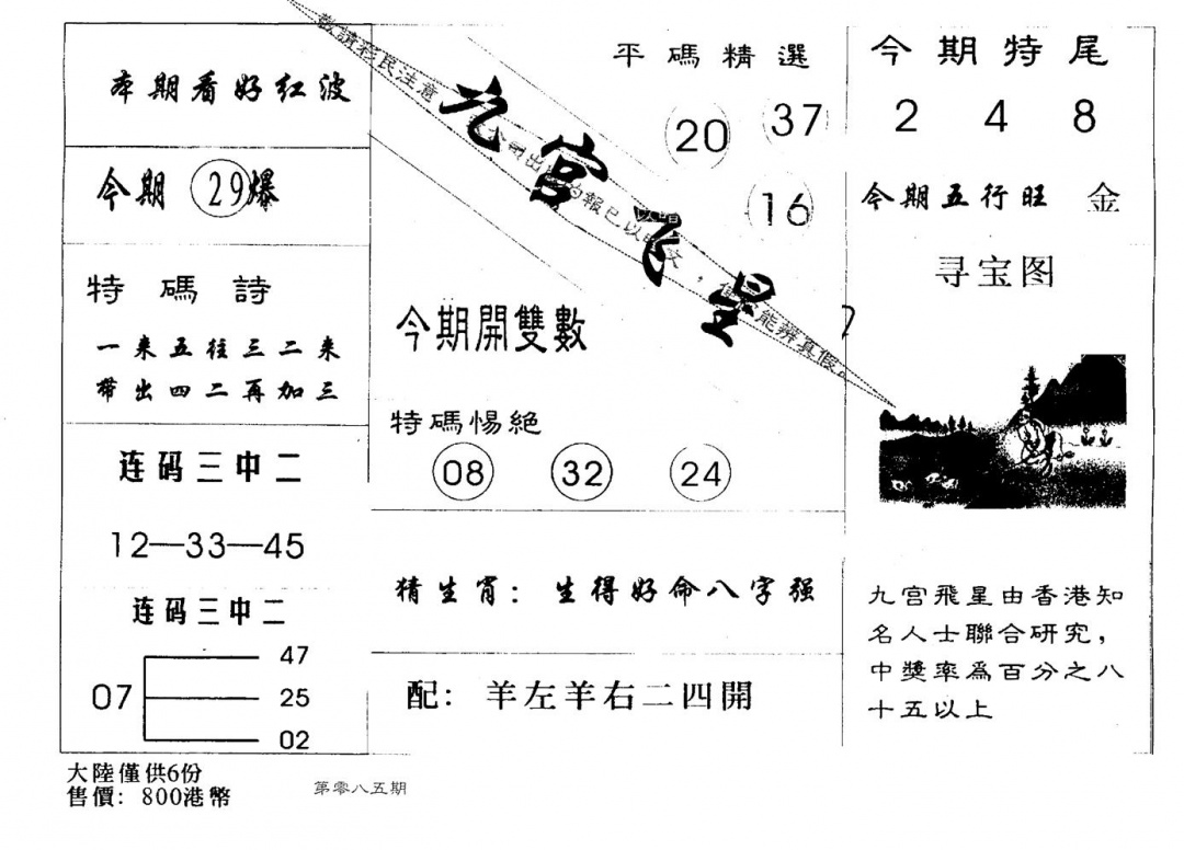 六合彩085期九宫飞星(黑白)