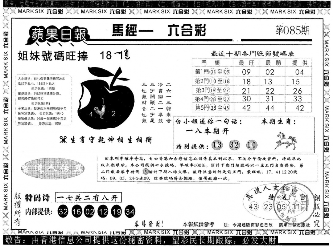 六合彩085期苹果日报B(黑白)