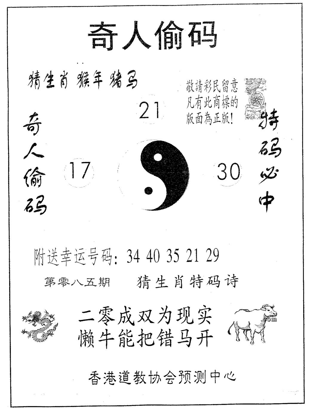 六合彩085期奇人偷码A(黑白)