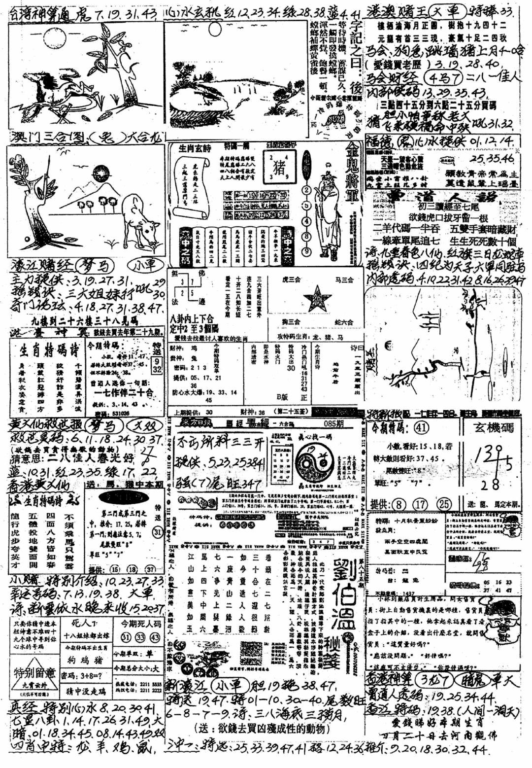 六合彩085期新版手写综合资料A(黑白)