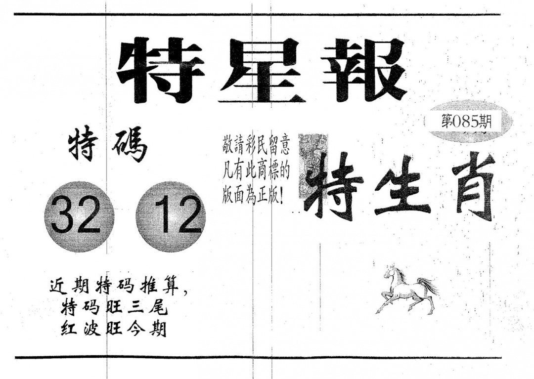 六合彩085期特星报(黑白)