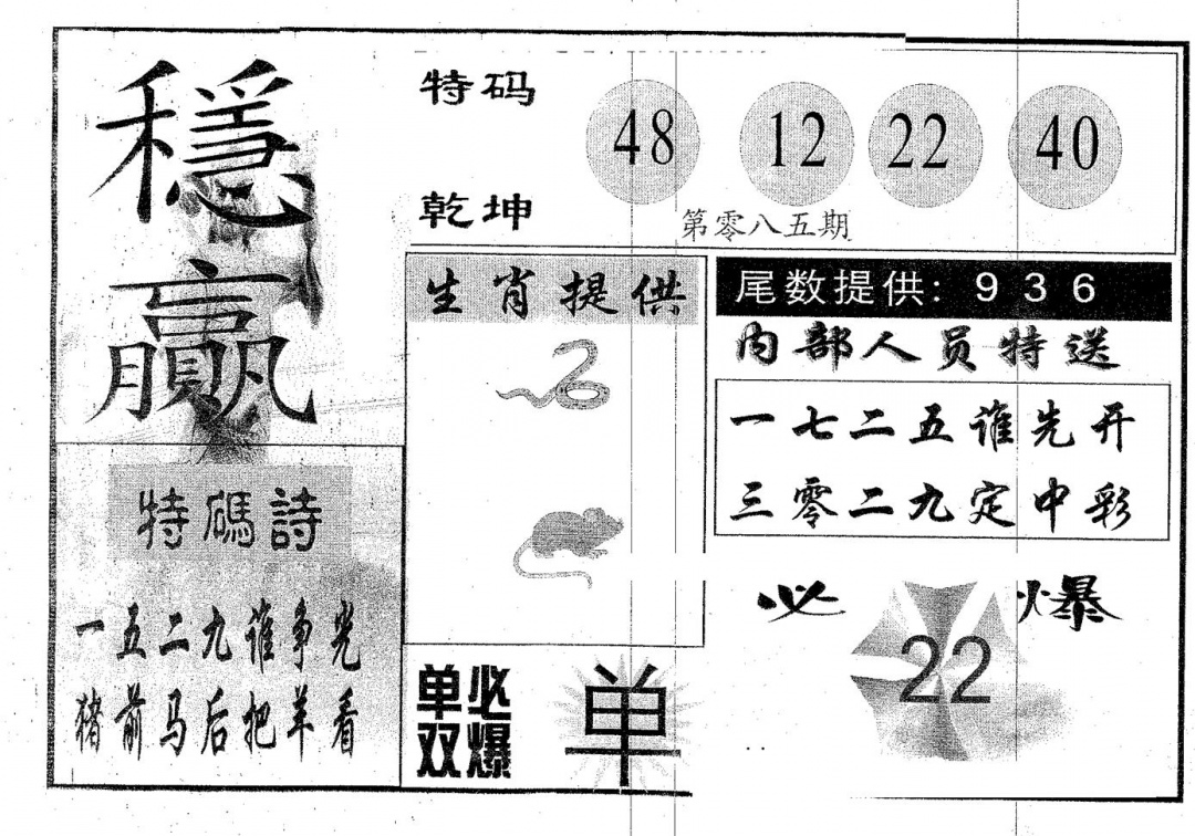 六合彩085期稳赢(黑白)