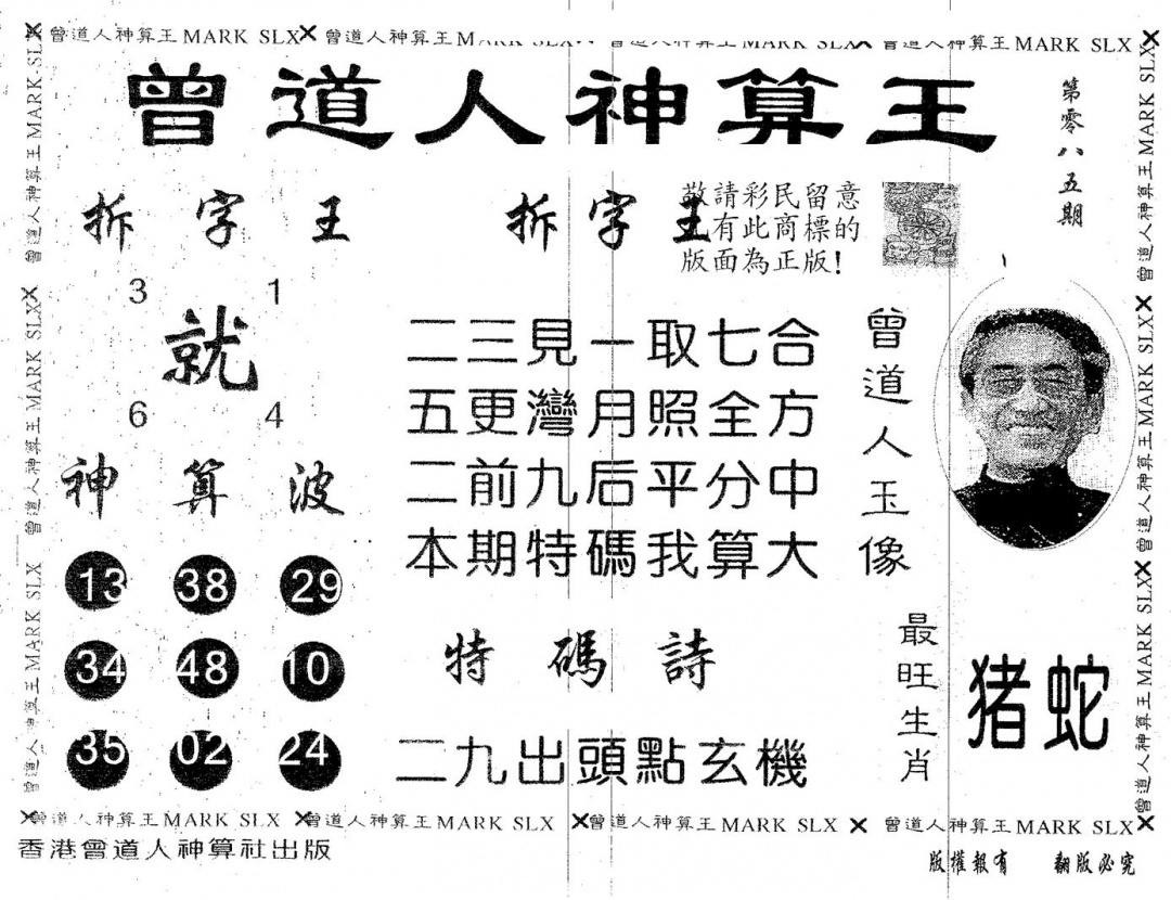 六合彩085期曾道人神算王(黑白)