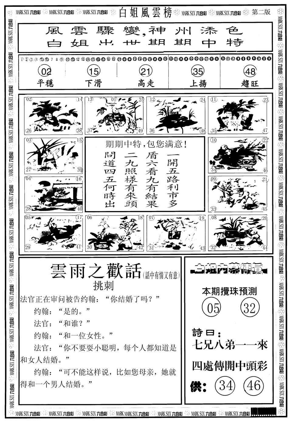 六合彩085期另版白姐风云榜B(黑白)