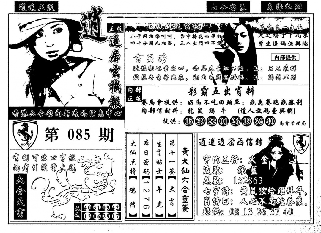 六合彩085期九龙玄机报(黑白)
