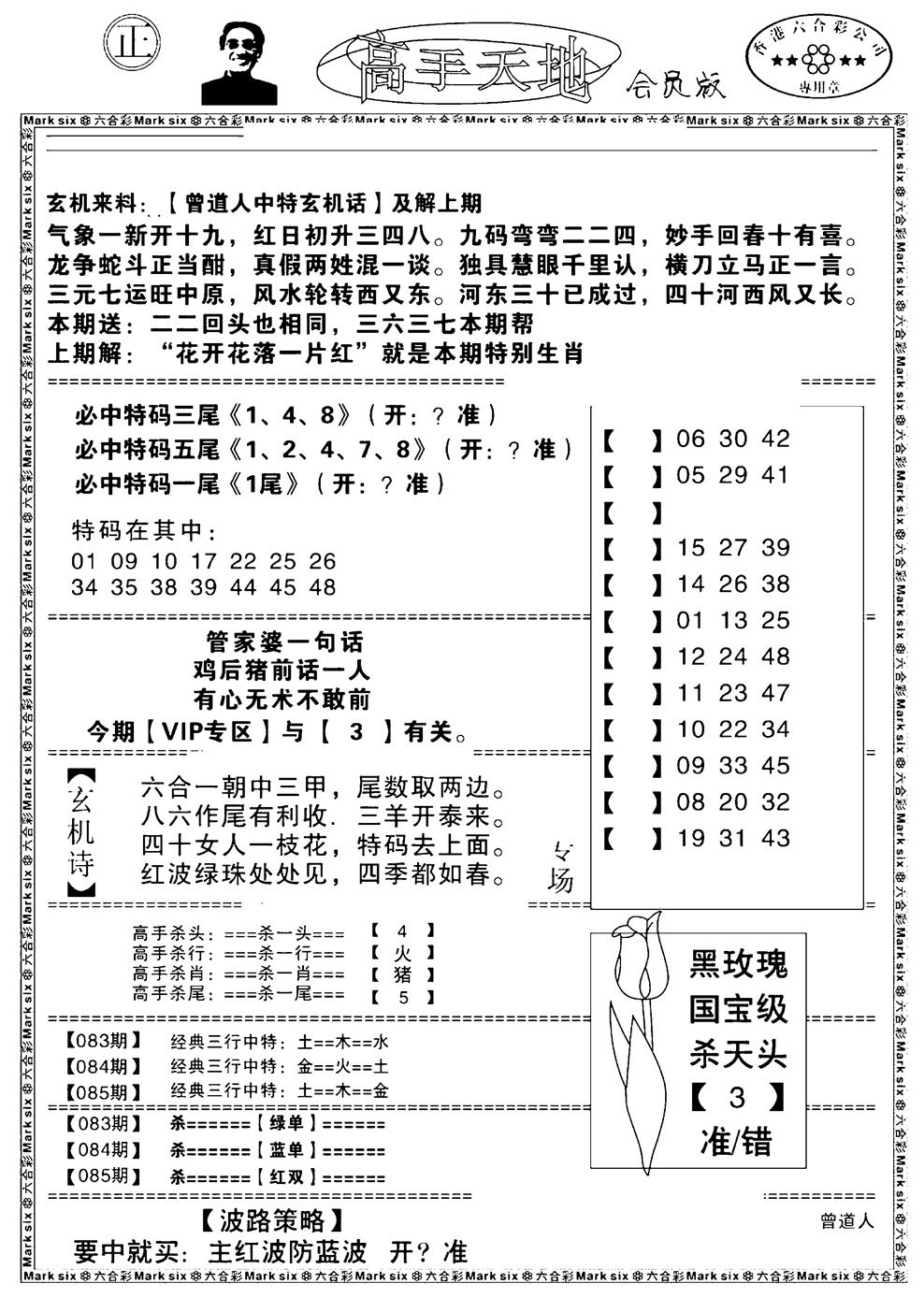 六合彩085期高手天地(黑白)