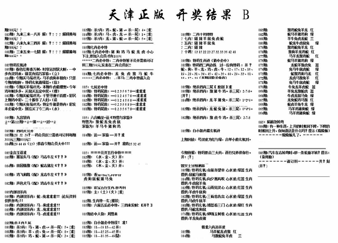 六合彩085期天津正版开奖结果B(黑白)