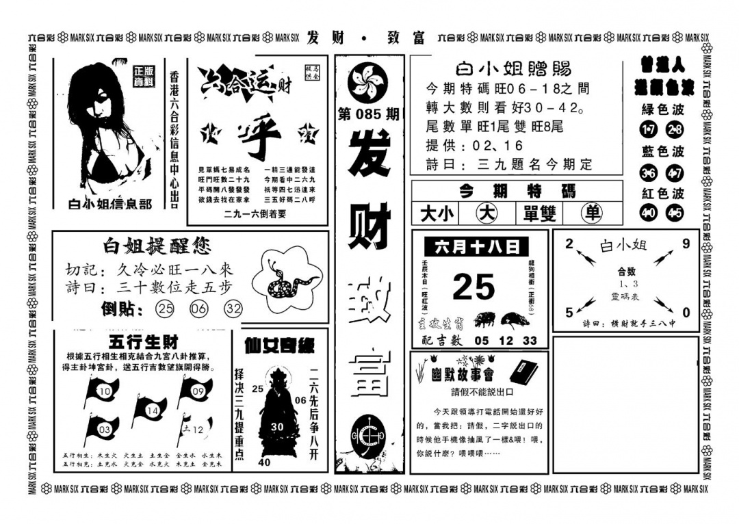 六合彩085期神招奇码(新图)(黑白)
