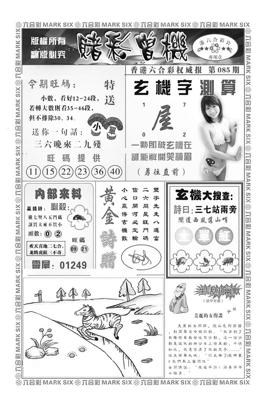 六合彩085期赌彩曾机（新图）(黑白)