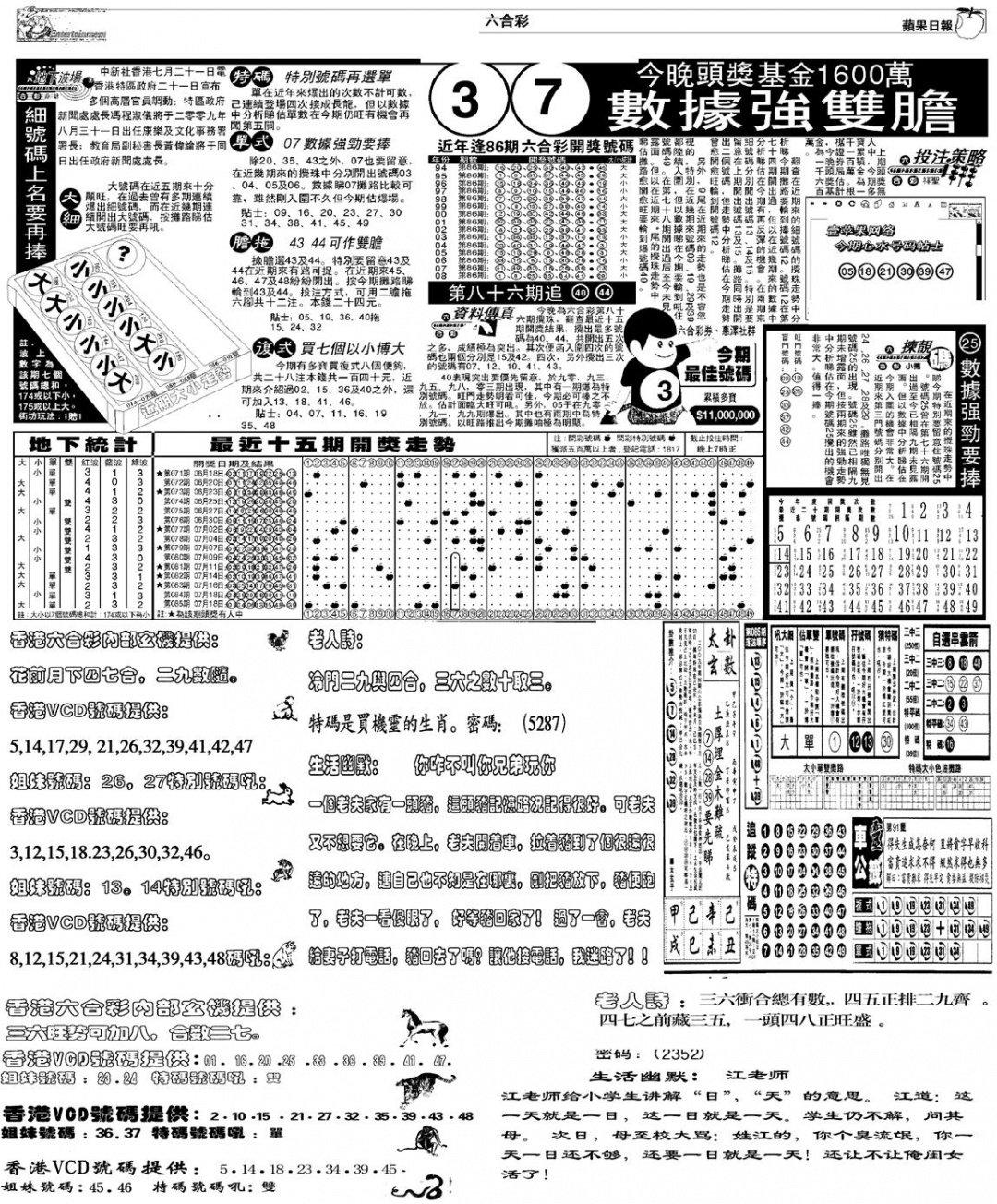 六合彩086期当日报-5(黑白)