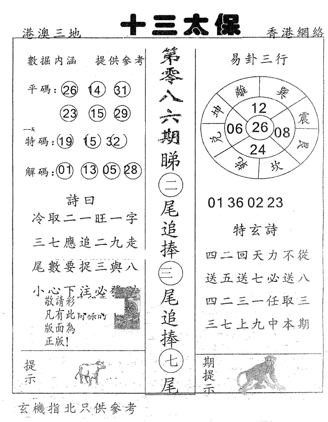 六合彩086期十三太保(黑白)