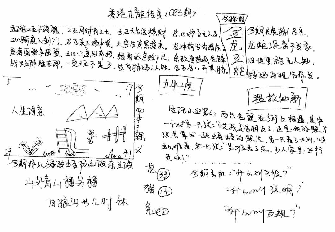 六合彩086期正版手写九龙(黑白)