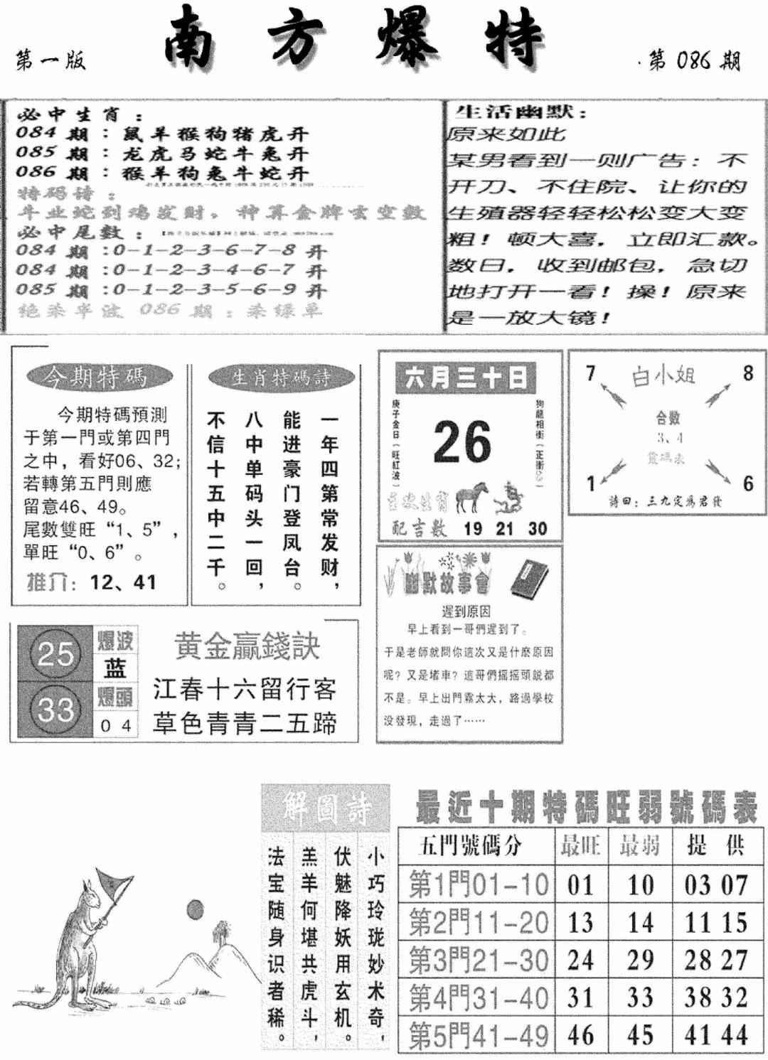 六合彩086期南方爆特A(新图)(黑白)