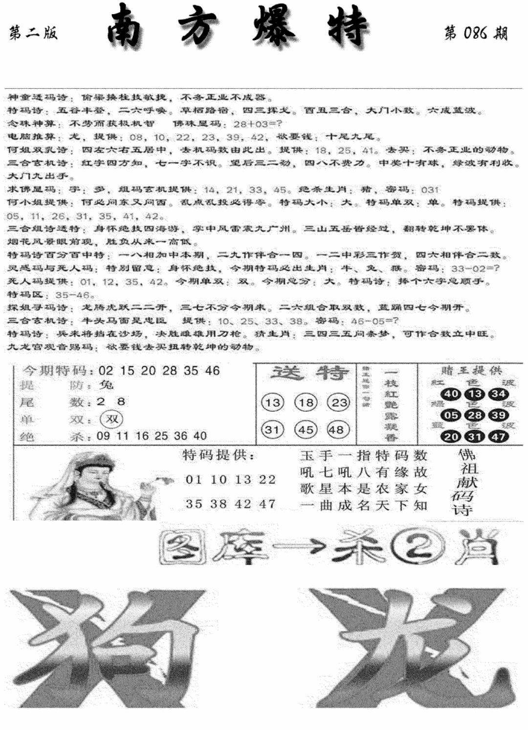 六合彩086期南方爆特B(新图)(黑白)