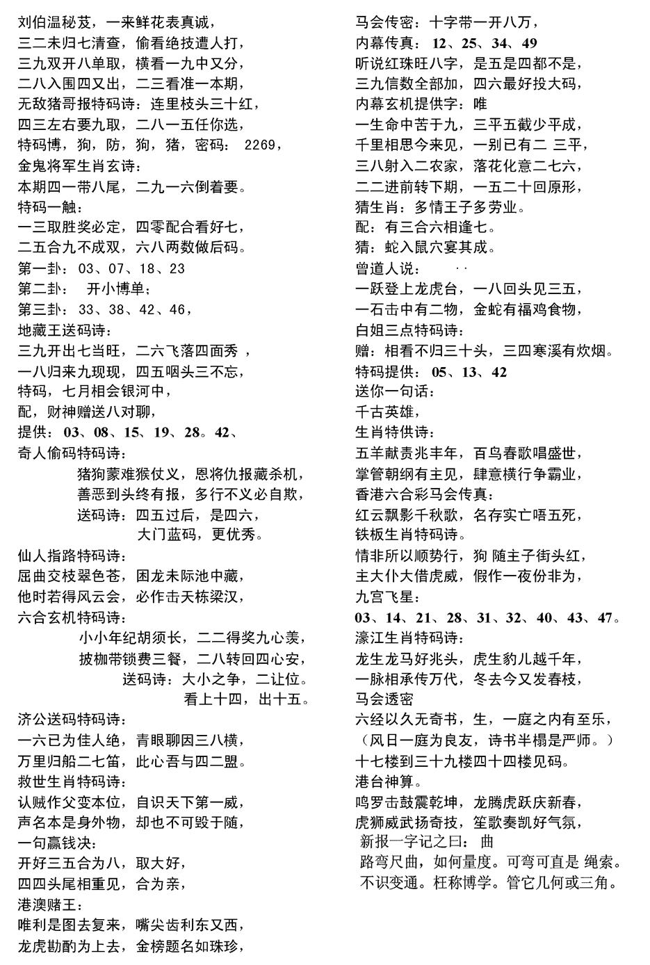六合彩087期当日电脑综合资料D(黑白)