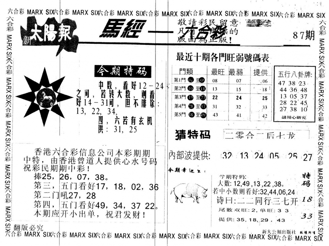 六合彩087期另版太阳报(黑白)