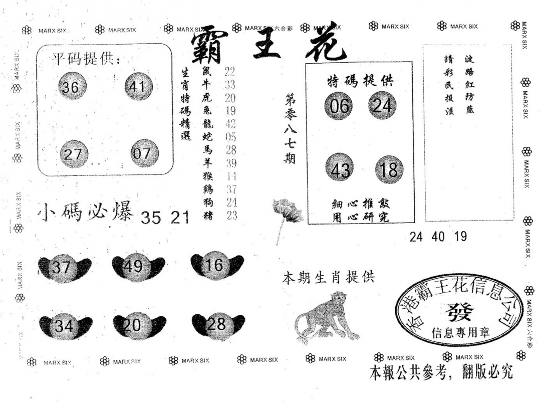 六合彩087期霸王花(黑白)