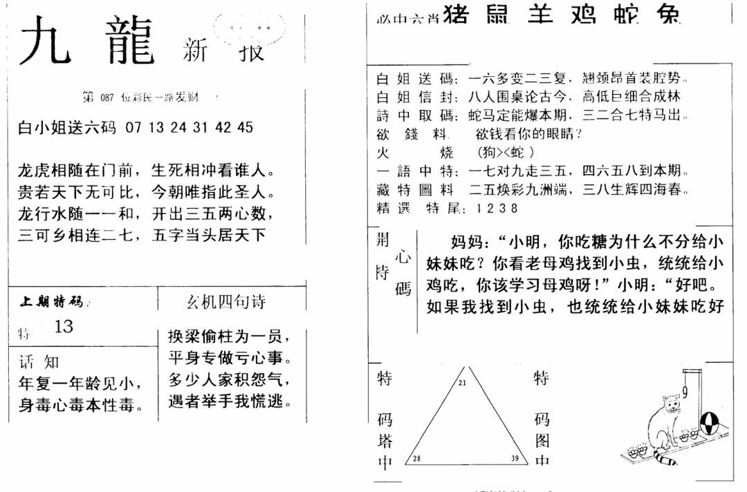 六合彩087期九龙新报(新)(黑白)