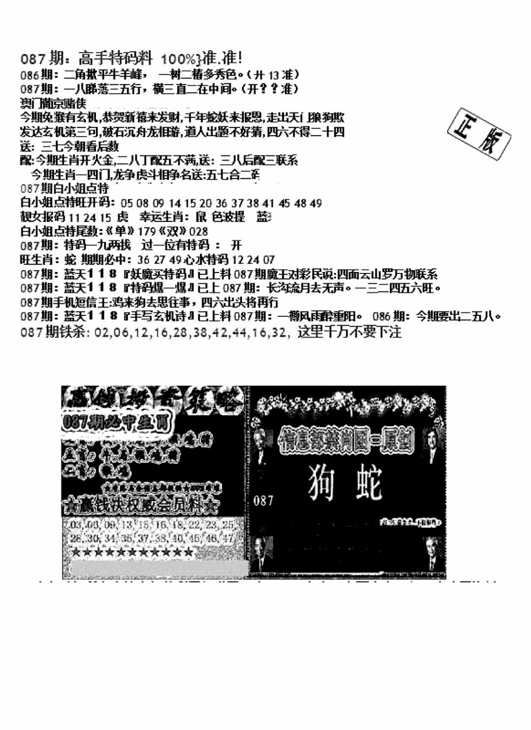 六合彩087期双龙报B(新图)(黑白)