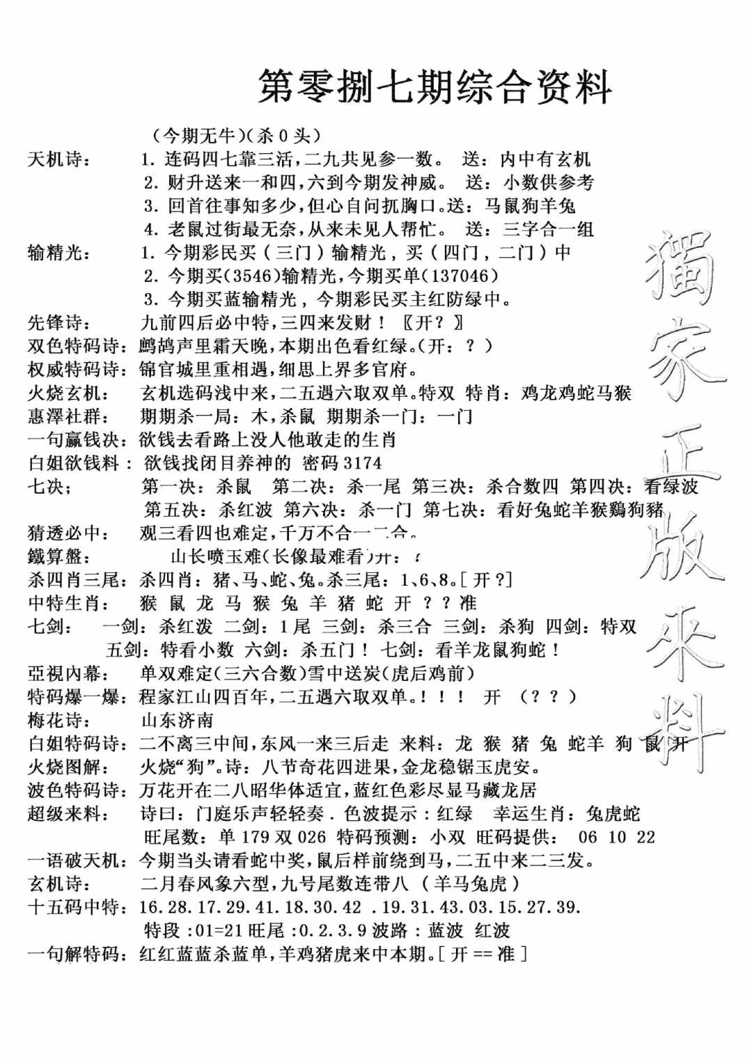 六合彩087期独家综合资料(新图)(黑白)