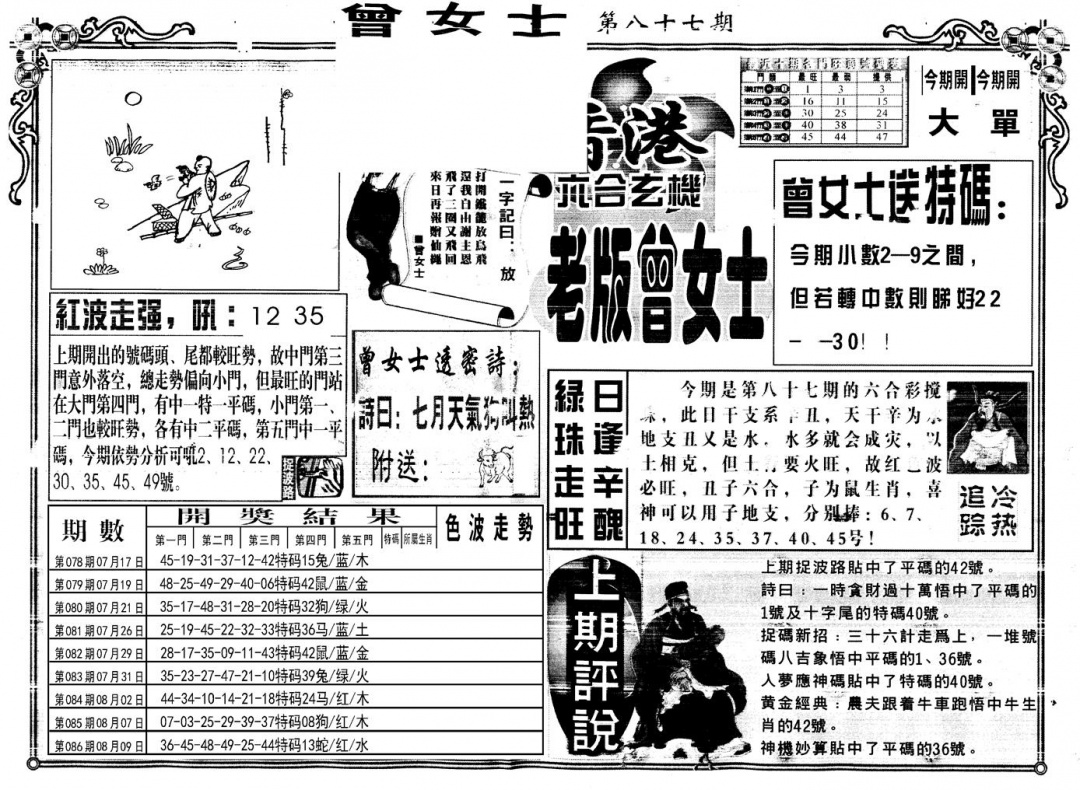 六合彩087期另版老版曾女士A(黑白)