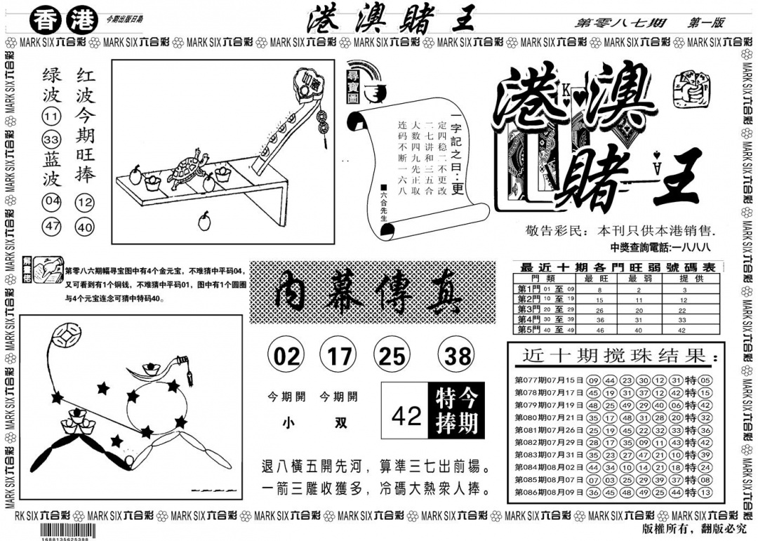 六合彩087期另版港澳赌王A(黑白)