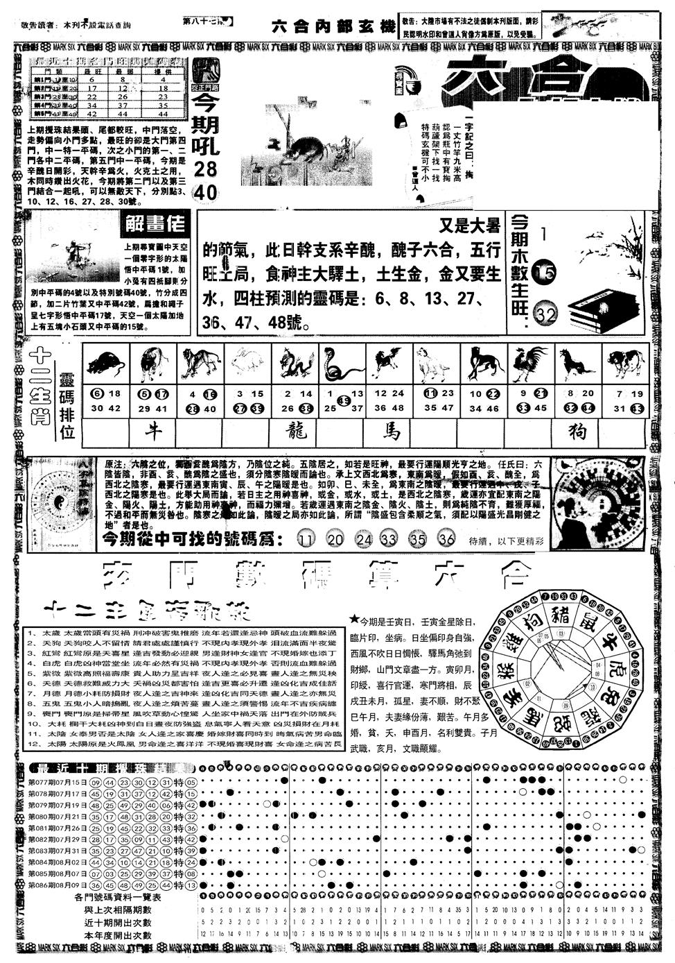 六合彩087期另内部玄机A(黑白)