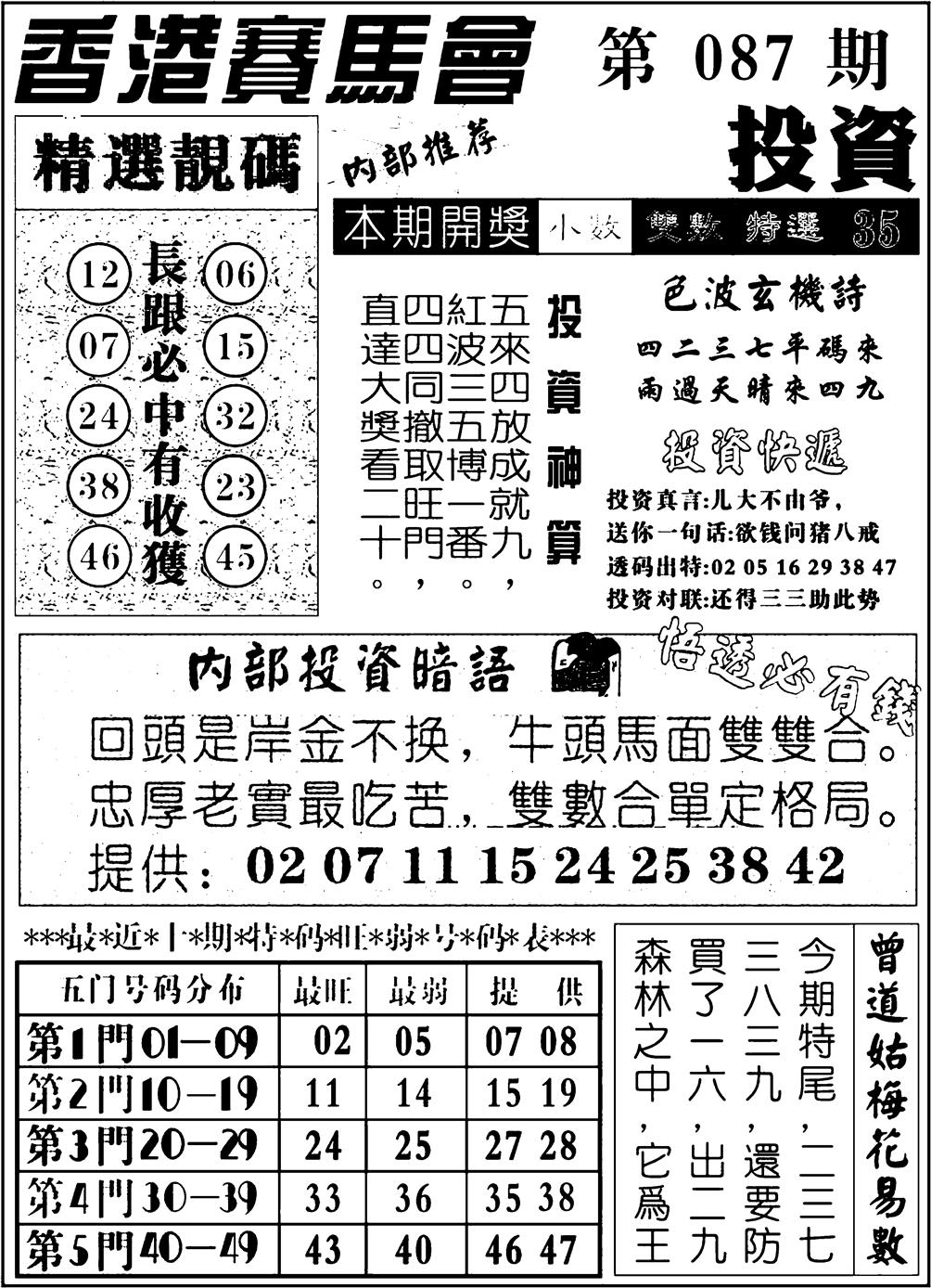 六合彩087期九龙投资(黑白)