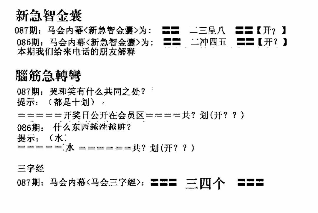 六合彩087期新急智金囊(黑白)