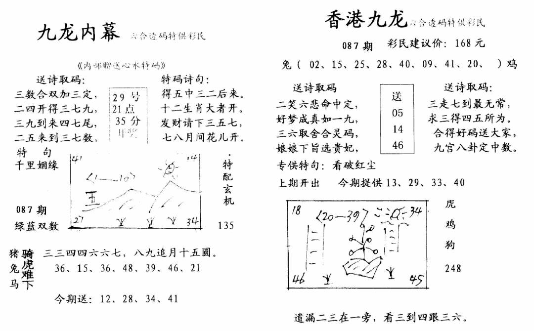 六合彩087期九龙内幕-开奖报(早图)(黑白)