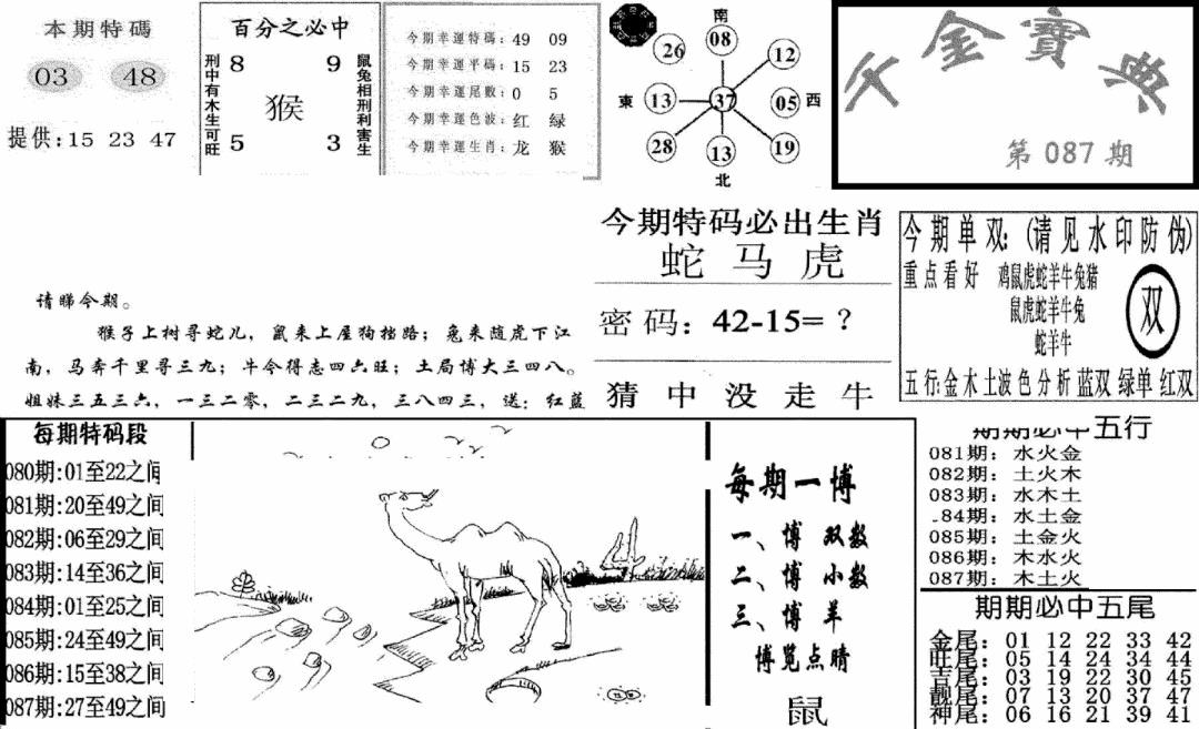六合彩087期千金宝典(新图)(黑白)