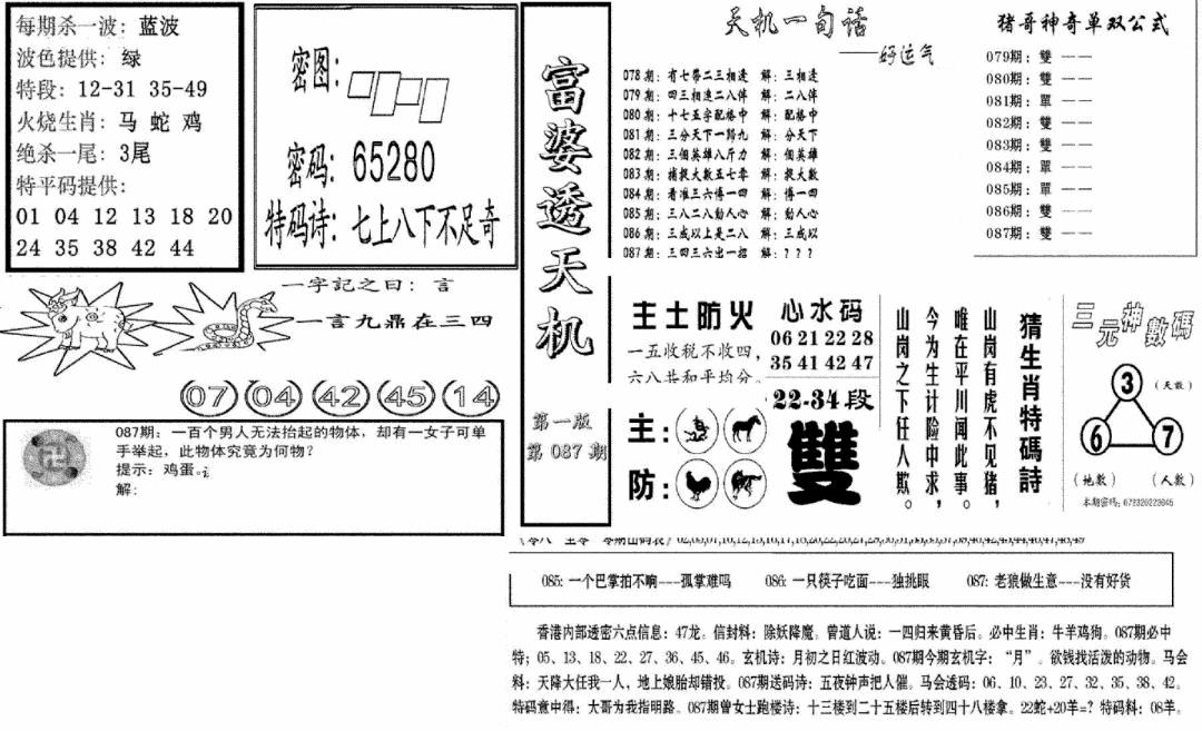 六合彩087期富婆透天机A(新图)(黑白)