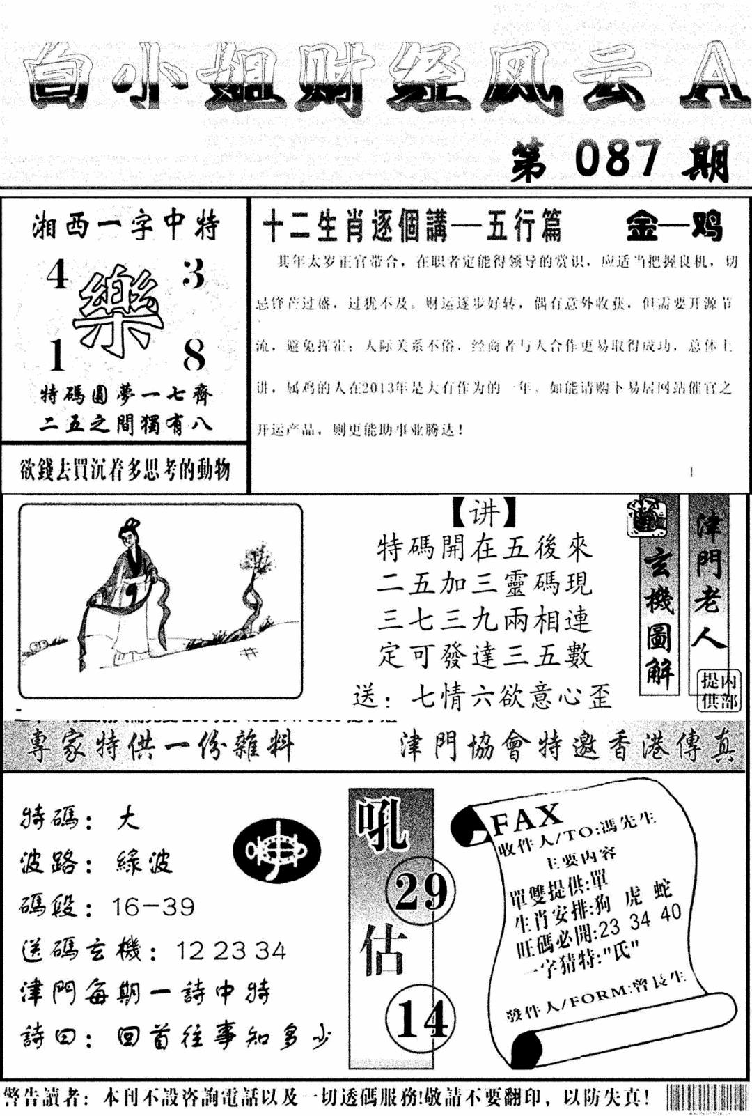 六合彩087期白小姐财经风云A(新图)(黑白)