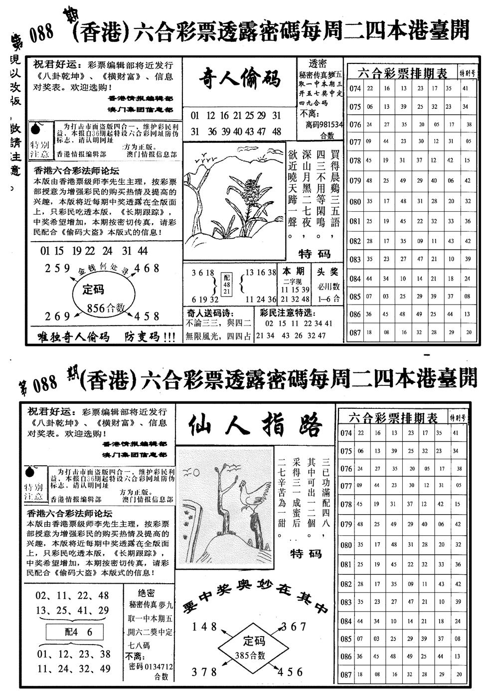 六合彩088期龙仔四合二(黑白)