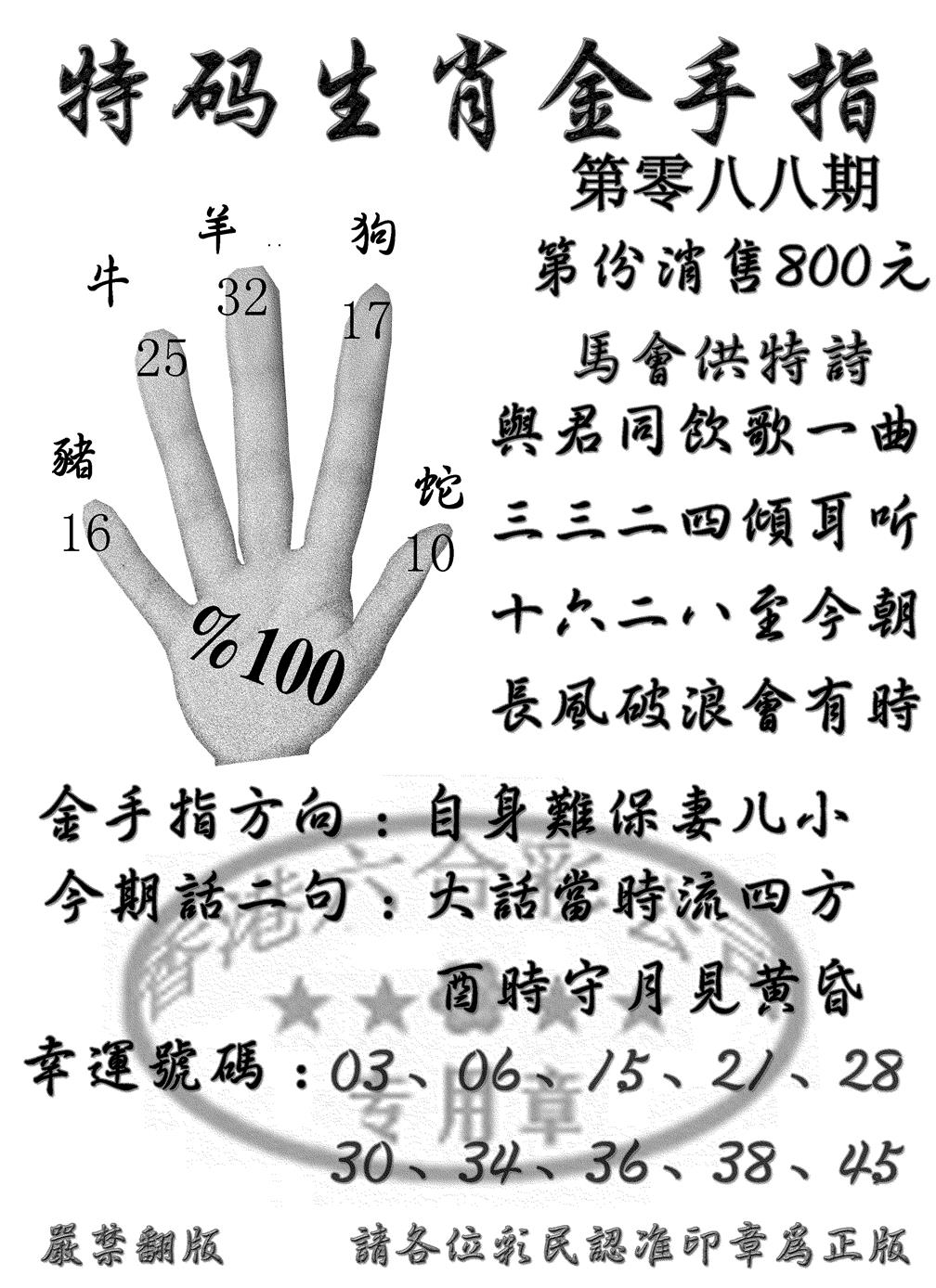 六合彩088期特码金手指(黑白)